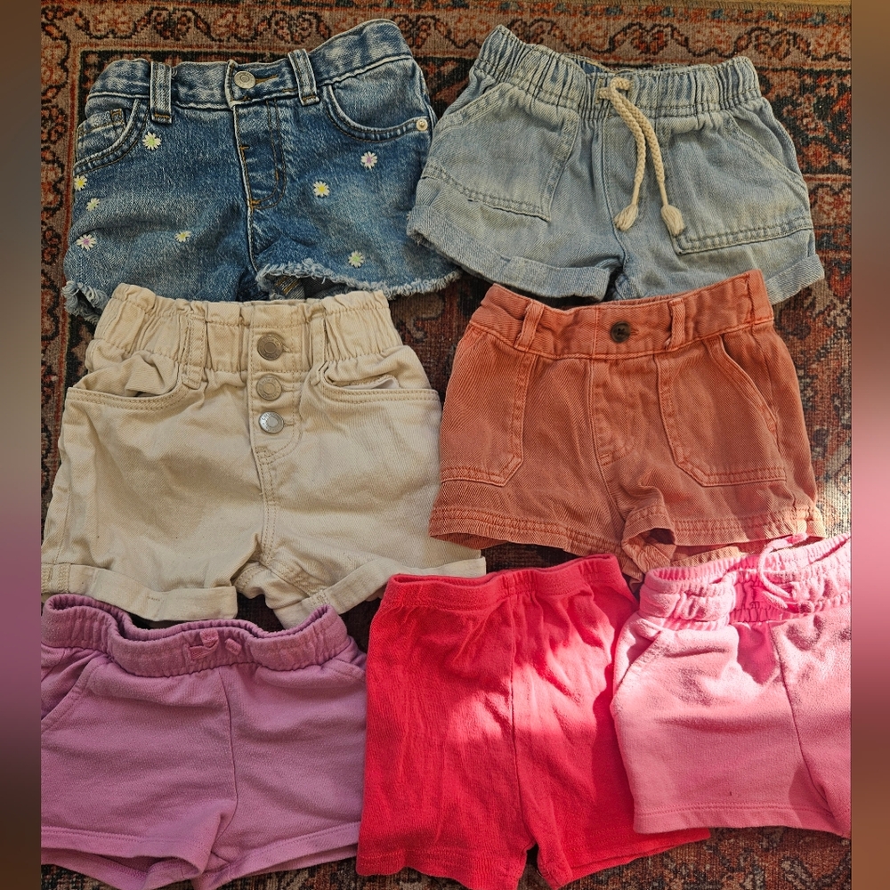 Kids Cotton Pull-On Shorts Bundle - Pink, Red, Tan, Denim, Light Blue